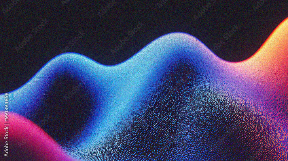 Poster grainy gradient background, dynamic waves of vibrant colors create an abstract visual experience, bl