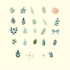 set of collection cute leaves branch vector IIlustration