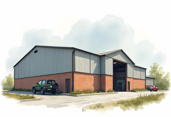 Fototapeta premium Truck on car parking near warehouse. Delivery and shipping concept 