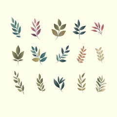 set of collection cute leaves branch vector IIlustration