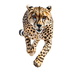 A cheetah runs at full speed isolated on transparent background