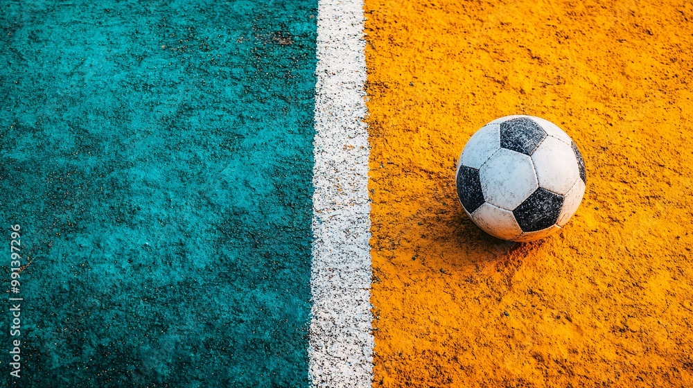 Aufkleber An abstract representation of football play strategy on the field with minimalistic arrows and geometric shapes Large space for text in center Stock Photo with copy space