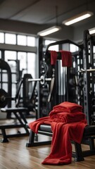 Fototapeta premium Clean Soft Folded Red Towels in the gym