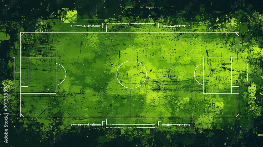 Aufkleber A minimal vector design of a football field with game strategy drawn on it using simple lines and arrows Large space for text in center Stock Photo with copy space