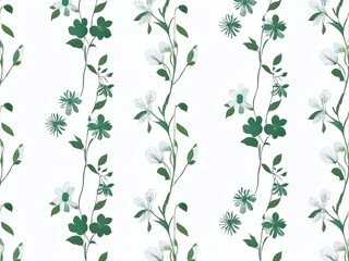 Elegant floral pattern featuring green leaves and white flowers on a light background, ideal for home decor or textile design