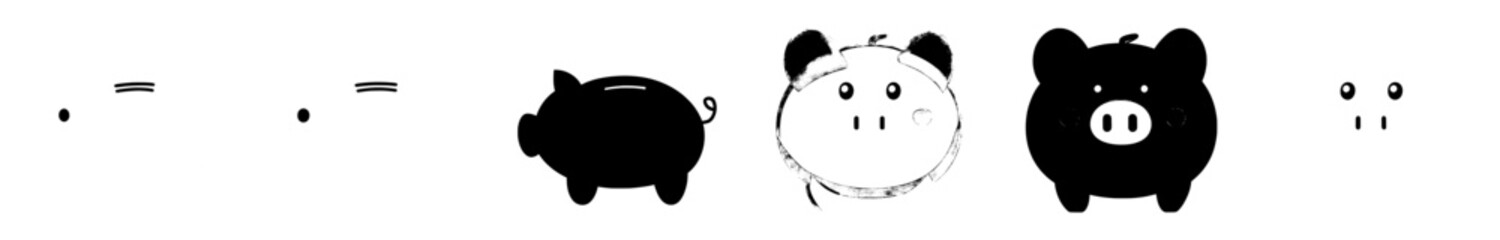 Modern illustration of a piggy bank. Saving money in a pig bank. Piggy bank icon collection. Icon in line or flat style. Pig sign and symbol. Baby pig sign.