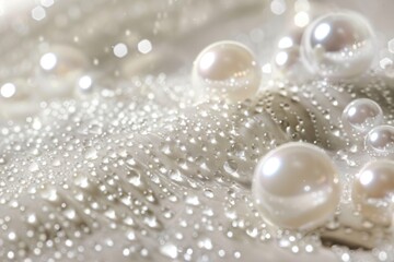 Close up of a beautifully arranged bunch of white pearls on white