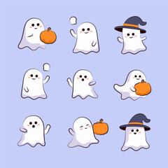 set of ghost halloween collection set isolated