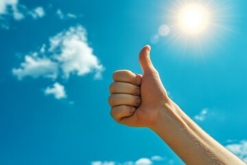 Thumbs-Up Gesture Against a Vibrant Blue Sky