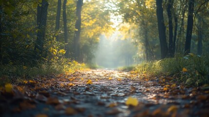 Obraz premium Golden Path Through Autumn Woods