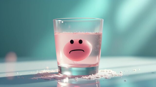 Glass beaker with soluble tablets