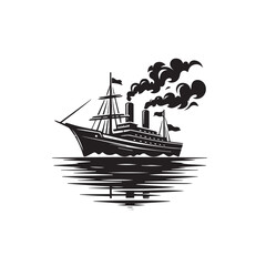Ship silhouette vector design. Vessel ship silhouette design. cruise ship vector design. Ship logo icon full black and white.