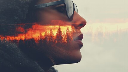 A silhouette of an undefined person blends seamlessly with a serene natural landscape, symbolizing the deep connection between humanity and nature.