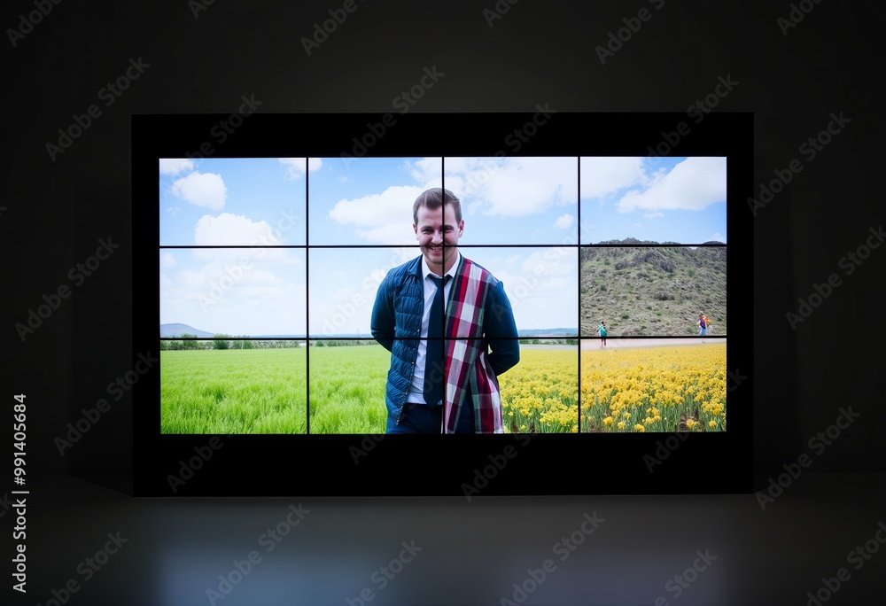 Poster split screen dividing the image into multiple sections with diff