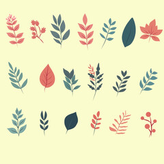 set of collection cute leaves branch vector IIlustration