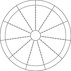 Life balance wheel in eleven parts, vector template. Coaching tool, suitable for daily planner, journal, notebook