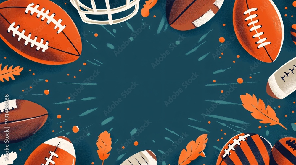 Aufkleber a flat design of football equipment scattered on the field drawn with simple lines and a limited col