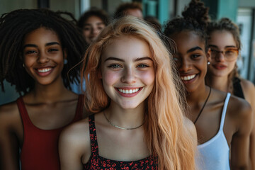 Obraz premium A group of young people smile and look at the camera.