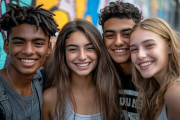 Obraz premium A group of young people are smiling and posing for a picture
