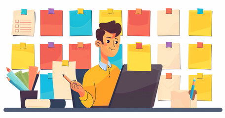 Businessman manage to prioritize sticky note illustration 