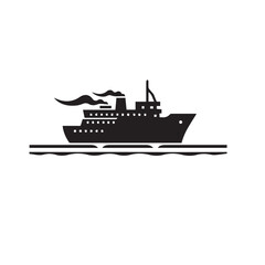 Fototapeta premium Ship silhouette vector design. cruise ship vector design. Vessel ship silhouette vector design black and white. Ship logo icon full black on white background.