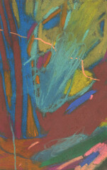 Natural abstract pastel drawing texture for banner ads, poster design, cover album. Abstract crayon graphics on paper background. Expressive bright strokes and colorful spots. Artwork wallpaper.