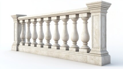 Balustrade elements in 3D: stone pillars, columns, balusters, handrails, and bases for classic fences on balconies, terraces, and parapets.