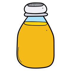 Hand drawn cartoon orange juice bottle on white background.