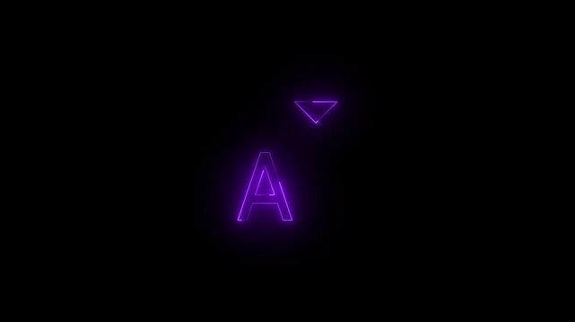 Neon font decrease icon white glowing black background animation
