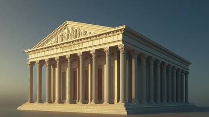 Obraz premium Bank edifice in 3D, featuring classical architecture with pillars, resembling a museum or government building.