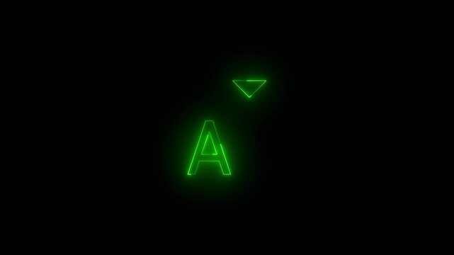 Neon font decrease icon white glowing black background animation