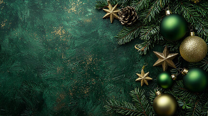 olive green and gold background with christmass decoration,