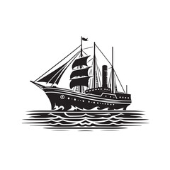 Ship silhouette vector design. cruise ship vector design. Vessel ship silhouette vector design black and white. Ship logo icon full black on white background.