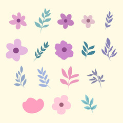 set of collection cute purple flower for sticker, elements, and clipart