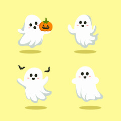 cute kawai cartoon ghost hallowen vector for elements, clipart or sticker