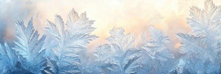 Frosty window texture with delicate ice crystals forming abstract shapes