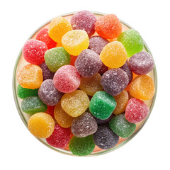 Colorful jelly candies top view Isolated on transparent background.