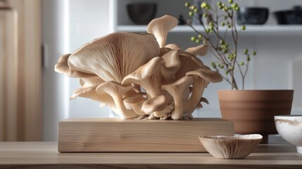 Minimalist Decor with Wooden Mushrooms and Natural Light