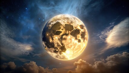 Obraz premium A large full moon shining in a dark night sky, astronomy, luminous, celestial, glowing, cosmos, clear sky, peaceful, view, satellite, night sky, lunar, celestial body, heavenly, nature