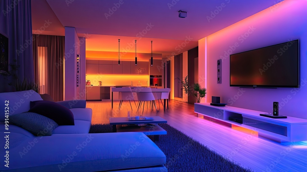 Poster smart home automation system controlling lighting, security, heating, and appliances through voice c