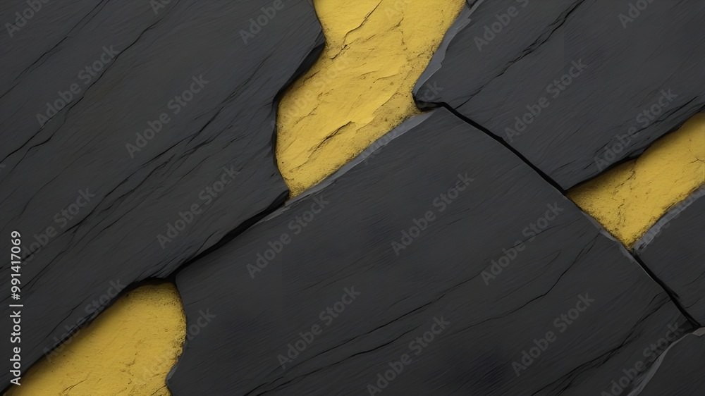 Poster abstract black yellow background like a wall pattern with lumpy paint, grey white background for you