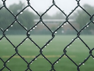 Fototapeta premium Rainy Day at an Empty High School Sports Field