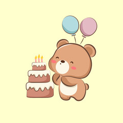 cute animal cartoon Happy Birthday Bear Design for Elements, clipart and sticker