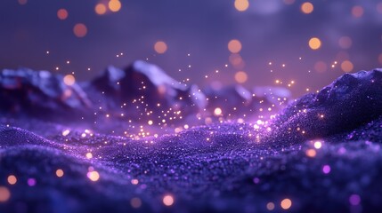 Obraz premium Enchanting Abstract Landscape with Glowing Particles and Purple Hues, Dreamlike Fantasy Background, Magical and Mystical Atmosphere, Perfect for Creative and Artistic Projects
