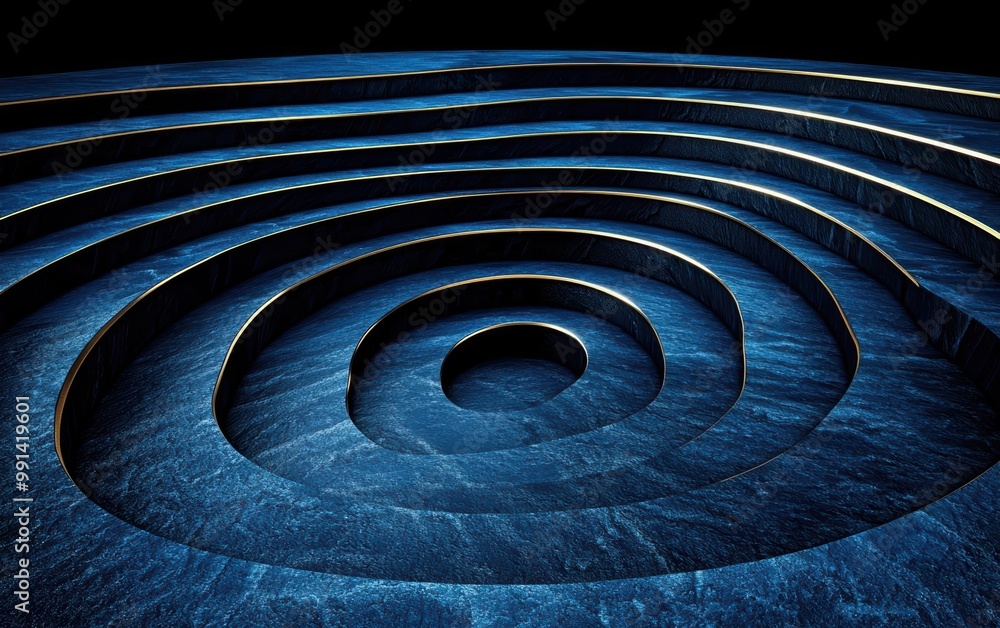 Poster abstract blue concentric circles creating a mesmerizing pattern.