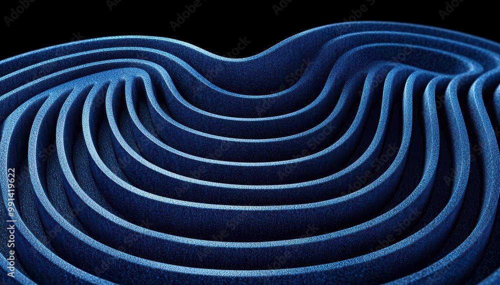 Poster abstract blue wave patterns on a dark background, creating a dynamic visual effect.