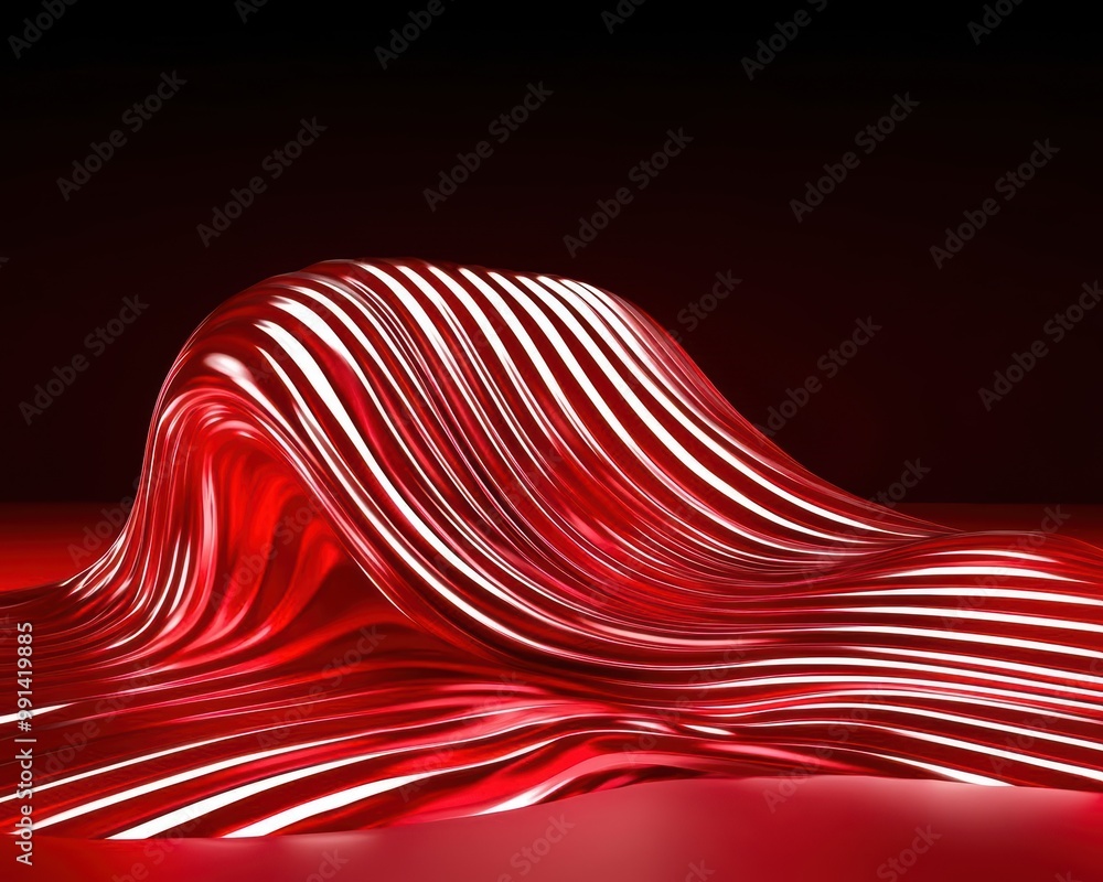 Poster abstract red wave with flowing lines on a dark background.