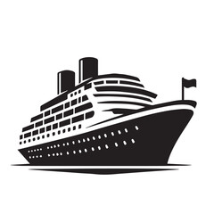 Obraz premium Ship silhouette vector design. cruise ship vector design. Vessel ship silhouette vector design black and white. Ship logo icon full black on white background.