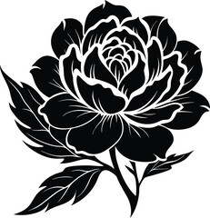 A beautiful Peony flower silhouette vector art and black color icon illustration design with no background and natural flower design