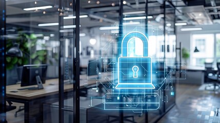 Fototapeta premium antivirus lock on office background